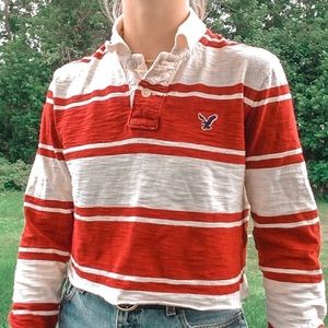 Cropped Red and White striped Hollister button up